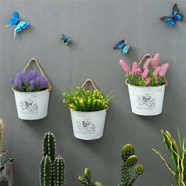 Vintage Metal Flower Vase Pastoral Style Rustic Iron Wall Mounted Flower Pot Planters for Balcony Garden Plant With RopeBUnited Kingdom He Qiyong unisex