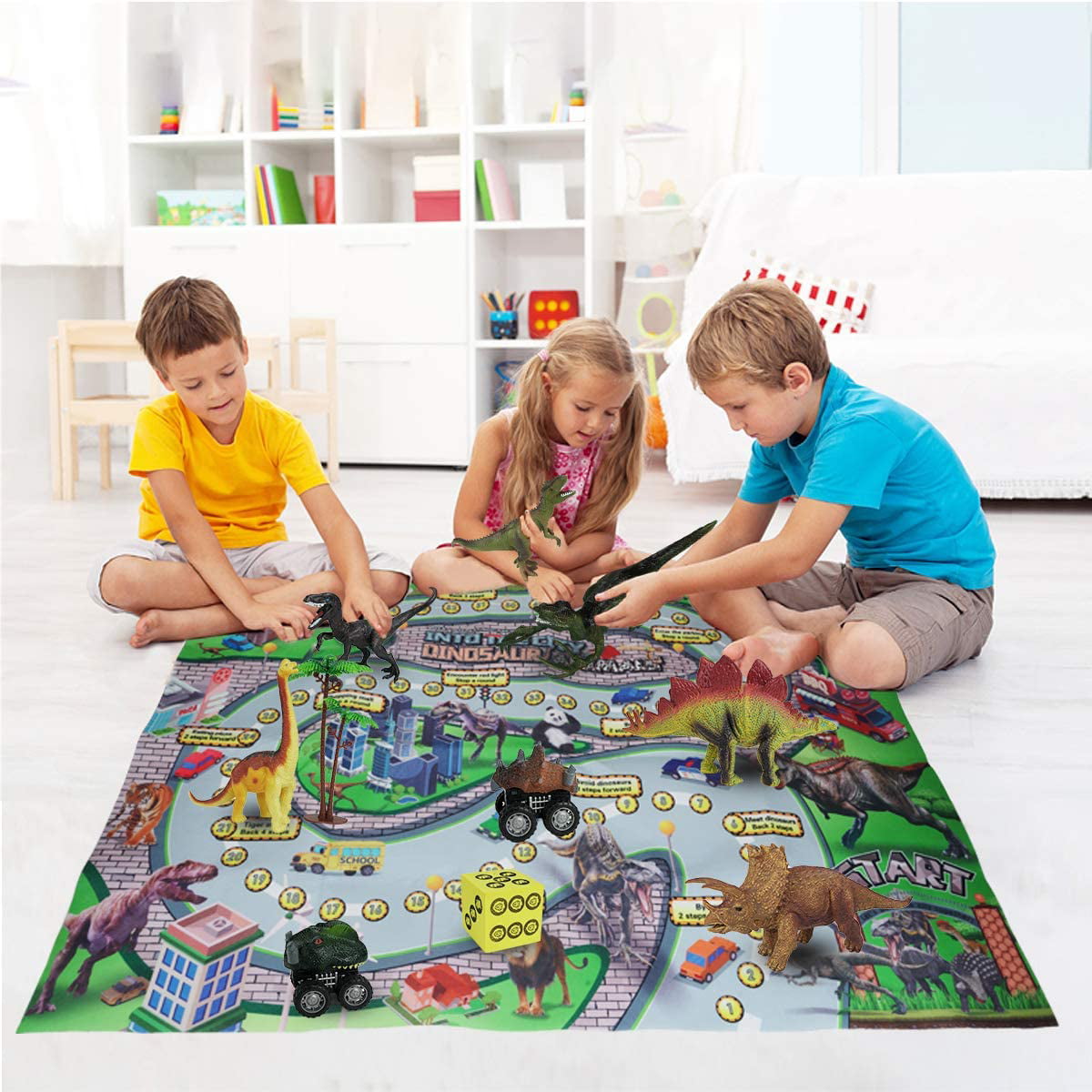 NEW FARM PLAY MAT WITH WIPE CLEAN CRAYONS JURASSIC PREHISTORIC CHILDREN GAMES