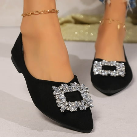 Women s Comfortable Flat Shoes - Round Toe Classic Cute Bow Metal Buckle Slip on Ballet Flats Black 6.5