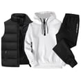 thumbnail image 3 of Conjunto de chándal para hombre, sudadera con capucha y media cremallera, chaleco impermeable de plumas y pantalones de chándal, conjunto de 3 piezas, ropa informal cálida de invierno 2023, 3 of 3