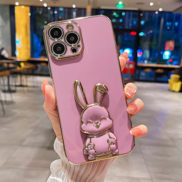 Funda con soporte plegable 3D para iphone, carcasa galvanizada a prueba de golpes para modelos 14, 13, 12, 11 Pro Max, XR, XS, 6, 7, 8 Plus, SE 2022, 14Plus Fivean unisex