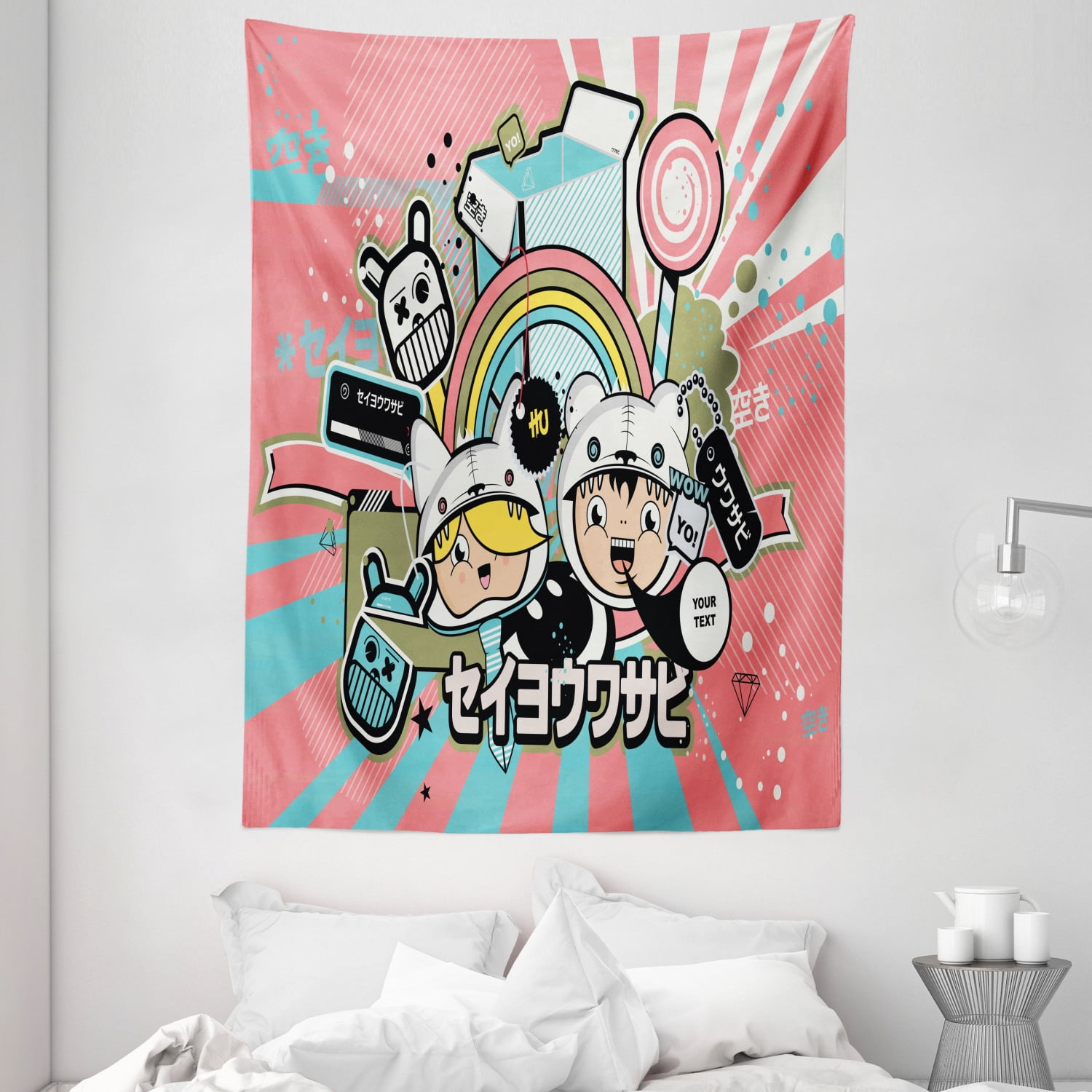 Urban Graffiti Tapestry Anime Themed Asian Style Cartoon Figure And Speech Bubble On Beam Background Wall Hanging For Bedroom Living Room Dorm Decor 60w X 80l Inches Multicolor By Ambesonne Walmart Com