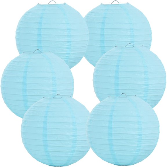 XmhyTop 8-Inch Light Blue Round Paper Lanterns Hanging Decorative Chinese Paper Lanterns Lamp for Valentine Birthday Wedding Party Decoration and Baby Bridal Shower（6 Packs）