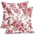 thumbnail image 2 of Red Floral Block Print Pillow Covers 16x16 Inch Set of 2, Vintage Floral Spring Decorative Throw Pillow Cases Boho Cushion Covers Rustic Decoration Gift Farmhouse Home Sofa Couch Bedroom Decor, 2 of 7
