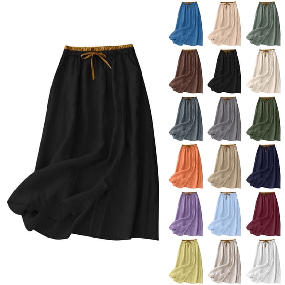 SROBPTY Skirts for Women Summer Solid Elastic Waist Loose Midi for Everyday Wear