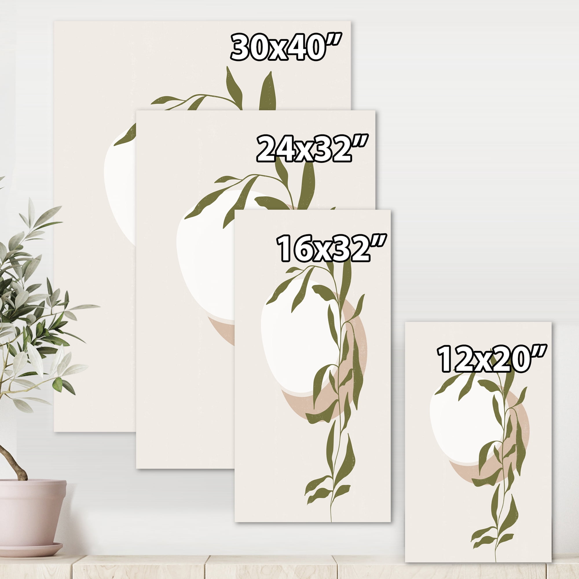 Designart ' Abstract Moon and Sun With Green Leaf III ' Modern Canvas Wall Art Print