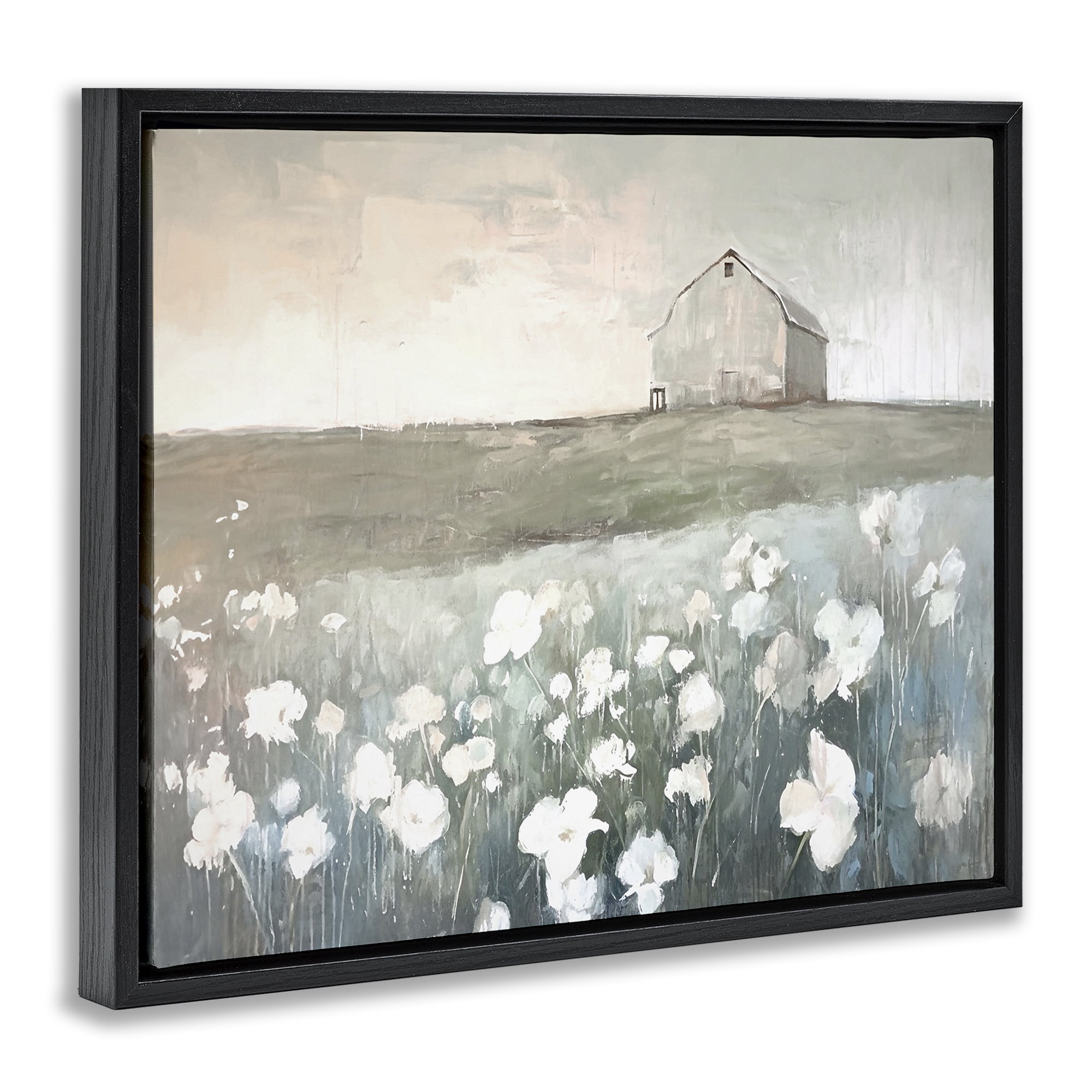 Stupell Industries Peaceful Floral Pasture Landscape Painting Black Floater Framed Canvas Art Print Wall Art, 31 x 25