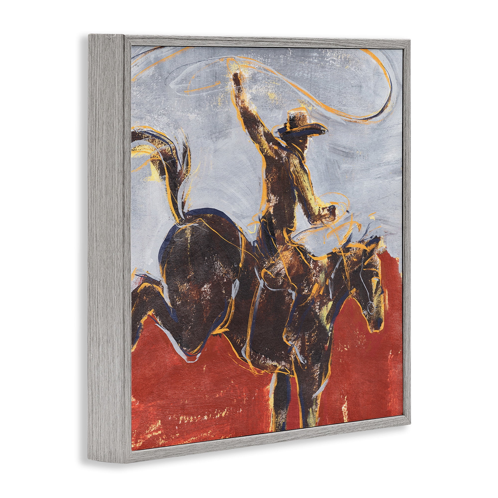 Stupell Industries Western Cowboy Wild Horse Animals & Insects Painting Gray Framed Art Print Wall Art, 12 x 12