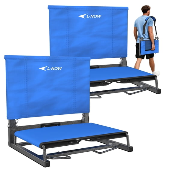 Lnow 2 Pack Stadium Seats, Portable Grandstand Chairs with Shoulder Strap and Storage Bag, Bleacher Chairs for Stadium, Outdoor Camping, Beache, Concert, Blue