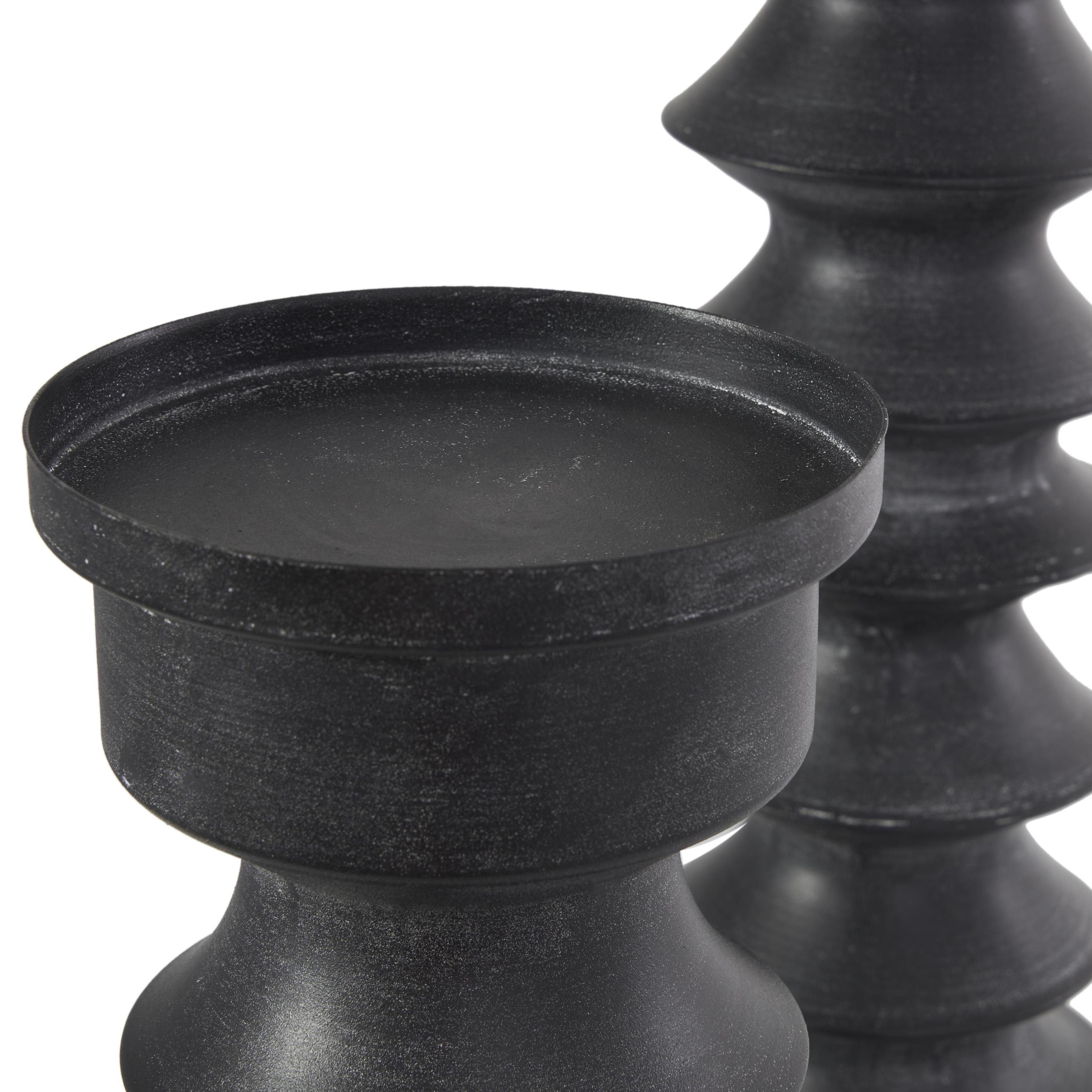 DecMode 2 Candle Black Metal Turned Style Candle Holder with Brown Wood Bases, Set of 2