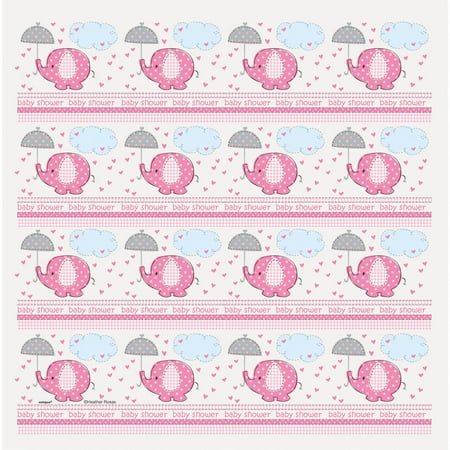 Pink Elephant Baby Shower Wrapping Paper Roll, 5 x 2.5ft, 1 ct