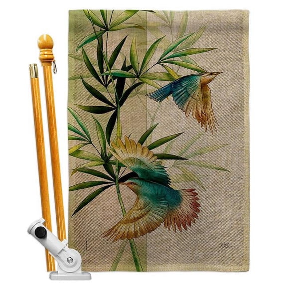 Breeze Decor HS120265-DB Asian Blossom Birds Animals Bird 28 x 40 in. Double-Sided Decorative Vertical House Flag Set for Decoration Banner Garden Yard Gift