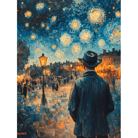 Starry Night Man Canvas Painting,Perfect for Living Room,Bedroom,Office,Hallway,and Dining Room Decoration