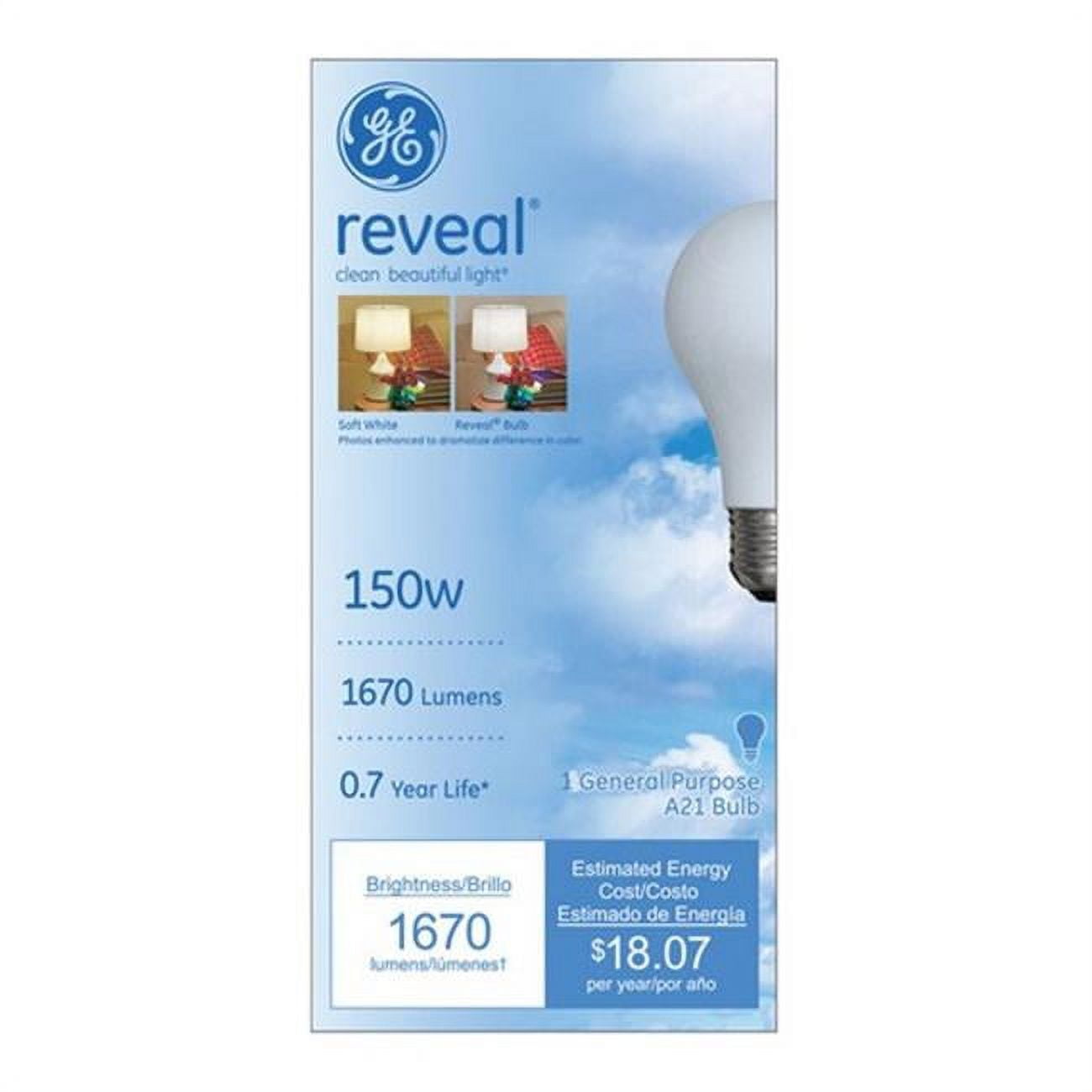 G.E. Lighting 16703 Reveal 150 Watt Incandescent Reading Light Bulbs