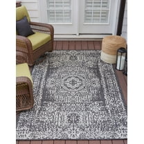 Rugs.com Outdoor Traditional Collection Rug – 7' x 10' Charcoal Gray Flatweave Rug Perfect For Bedrooms, Dining Rooms, Living Rooms