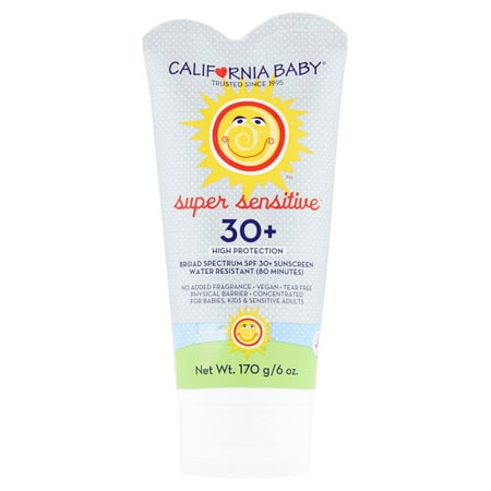 California Baby Super Sensitive Broad Spectrum Sunscreen, SPF 30+, 6 (Best Sunblock For Kids With Sensitive Skin)