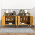 thumbnail image 3 of Accent Cabinet Locker, Multipurpose Storage Cabinet with Power Strip & USB Ports, Lockable 2-Door Design Glass + Metal, 3-Tier Organizer with Adjustable Shelves, for Home, Office, Yellow, 3 of 7