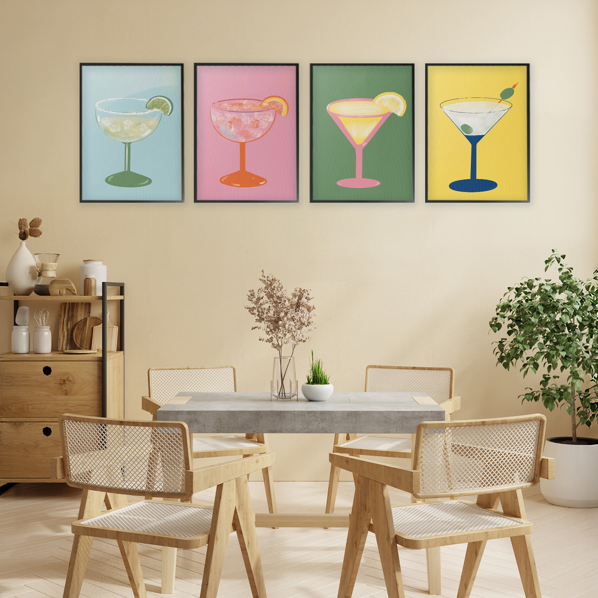 Stupell Industries Stylish & Fun Cocktails 4 Piece Black Framed Giclee Art Set, design by Robin Maria
