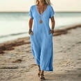 thumbnail image 2 of V Neck Short Sleeve Maxi Dress Casual Loose Fit Flowy Long Dress Sundress with Pockets for Summer Beach Vacation, 2 of 8