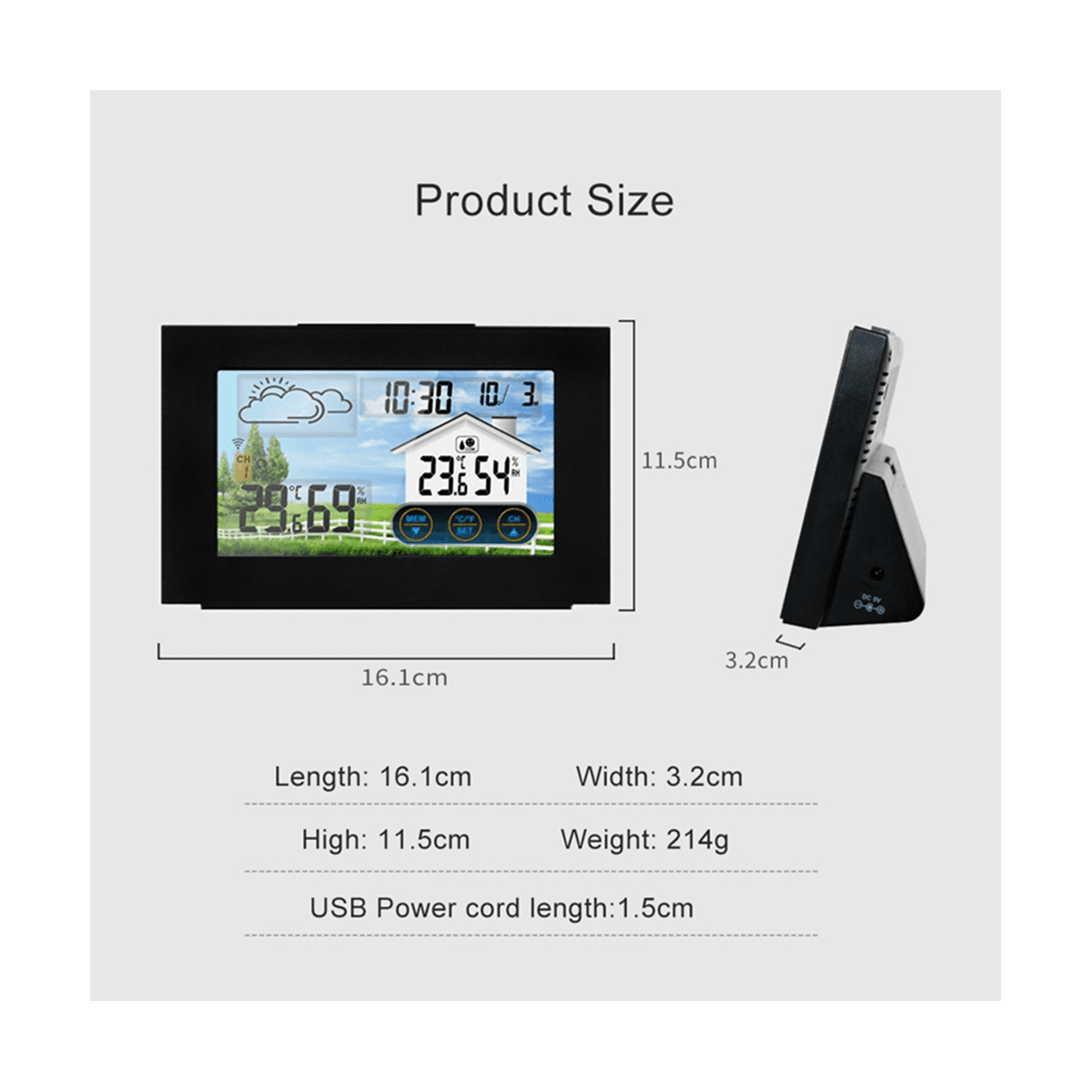 With Sensor Color Touch Screen Alarm Clock Wireless Weather Station Forecast Indoor Outdoor Thermometer Hygrometer