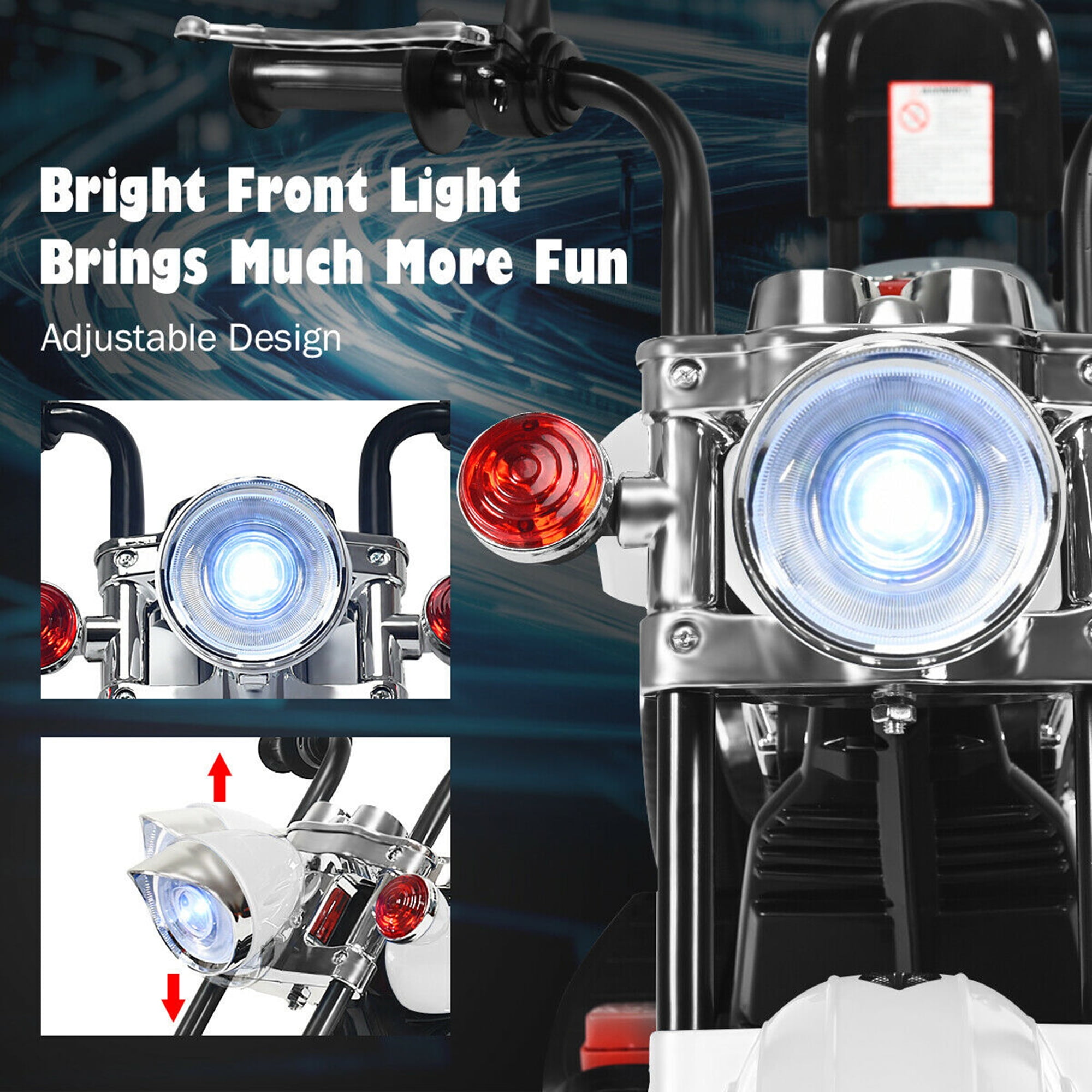 Gymax 6V Kids Ride On Chopper Motorcycle 3 Wheel Trike with Headlight White