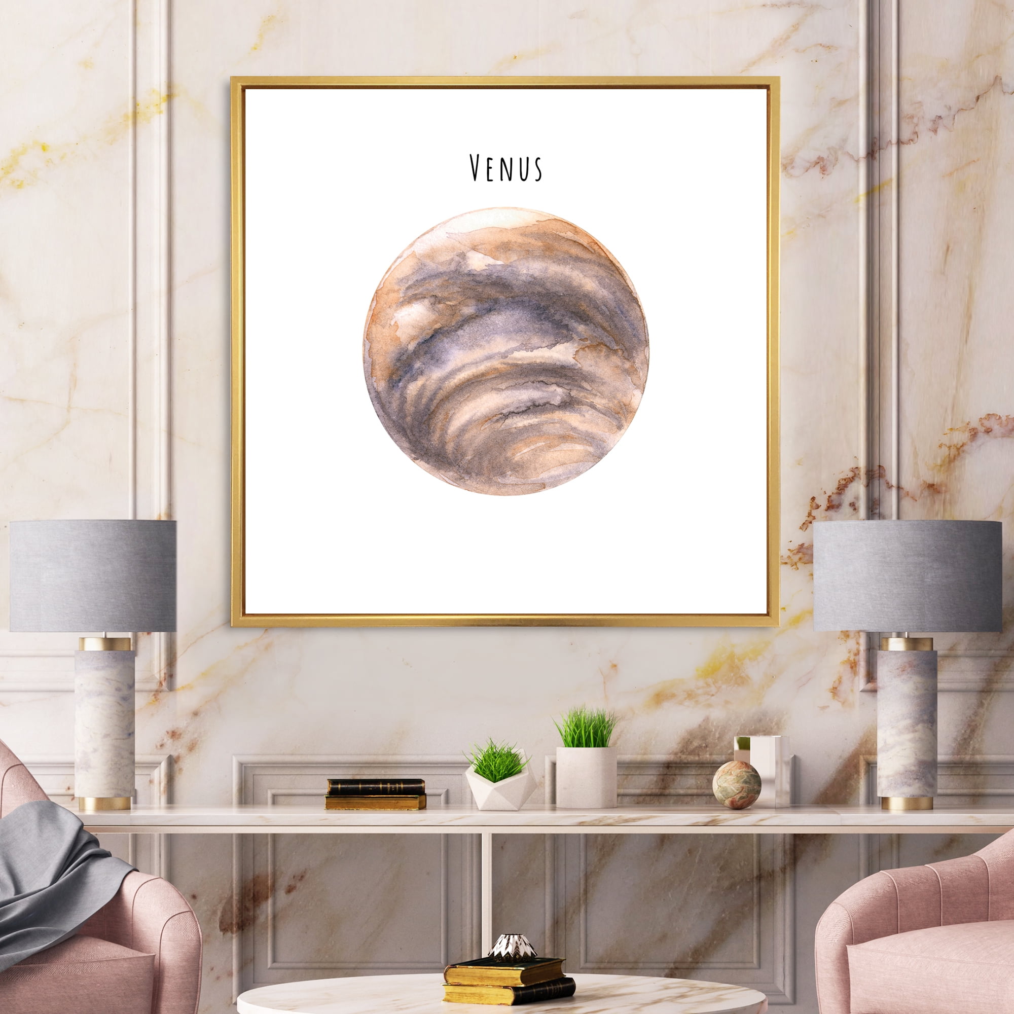 Designart 'Abstract Planet Venus' Bohemian & Eclectic Framed Canvas Wall Art Print