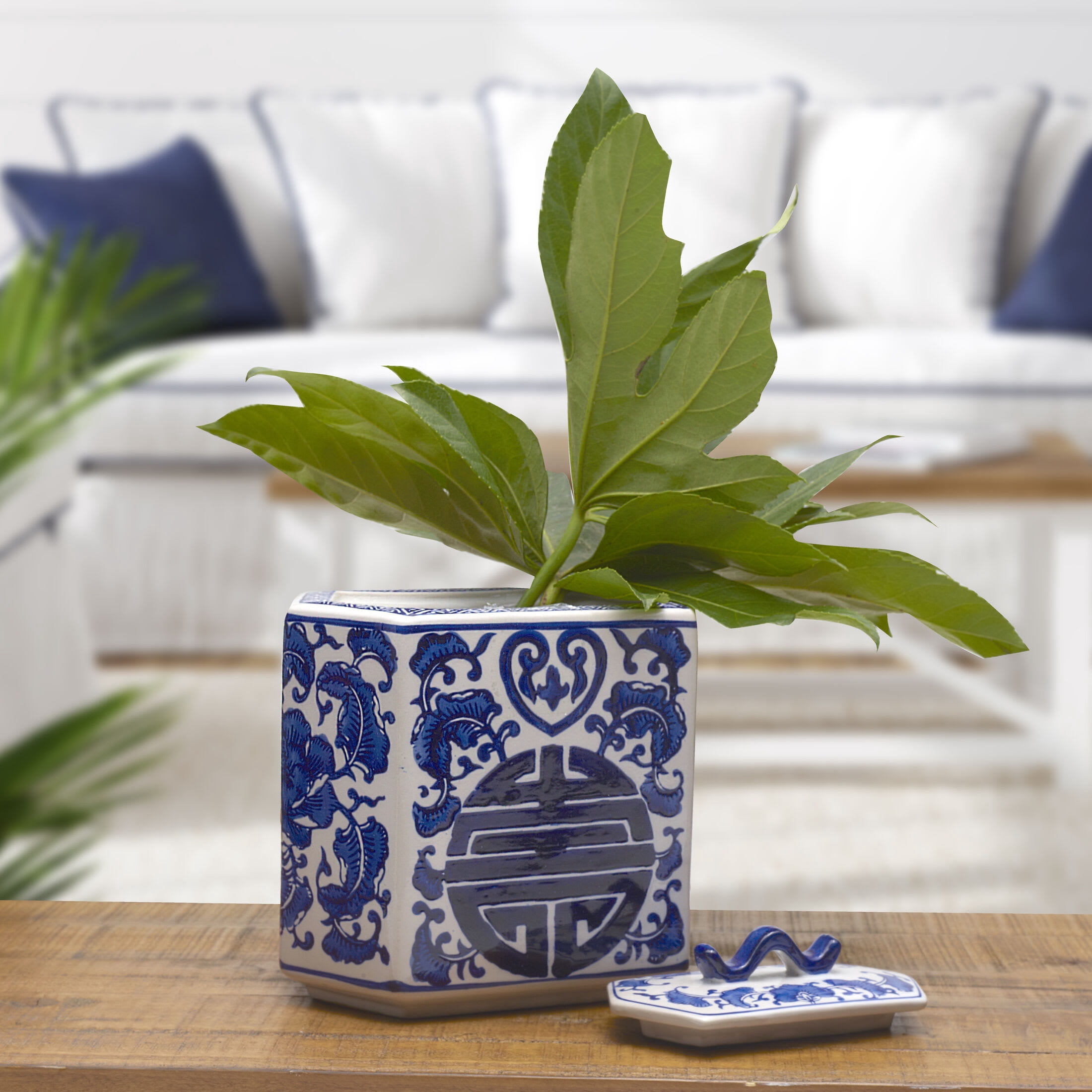 Home Accents 8 inch Blue and White Ceramic Jar with Lid