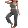 thumbnail image 2 of Women‘s 3 Piece Lounge Set Pajama Set Sweatsuits Open Front Cardigan Tank Tops Wide Legs Pants Outfits, 2 of 8