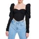 thumbnail image 1 of Women Vintage Puff Long Sleeve for T Shirts Sexy Square Neck Slim Corset Crop To Black, 1 of 4