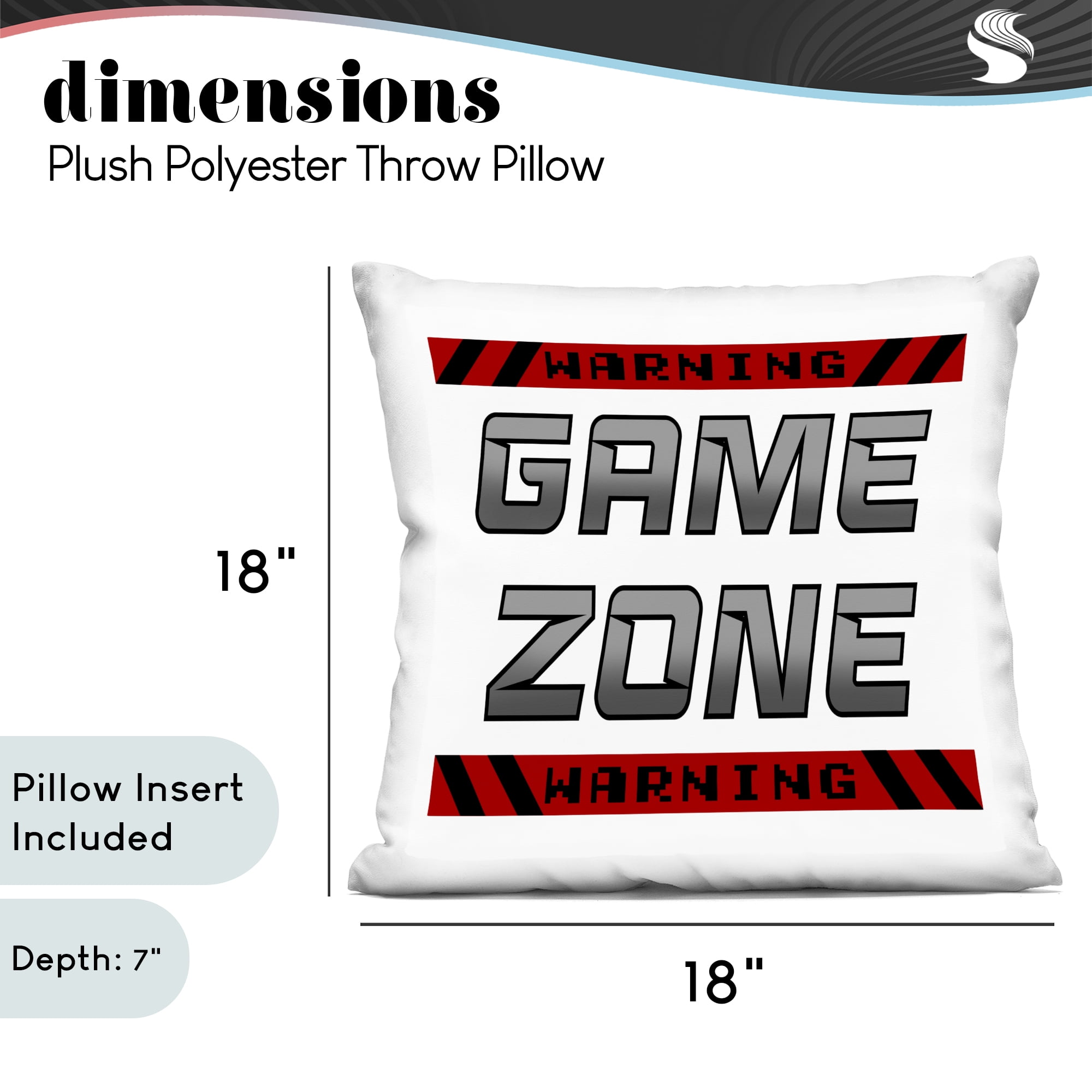 Stupell Industries Game Zone Warning Decorative Printed Throw Pillow, design by Marcus Prime, 18 x 7 x 18