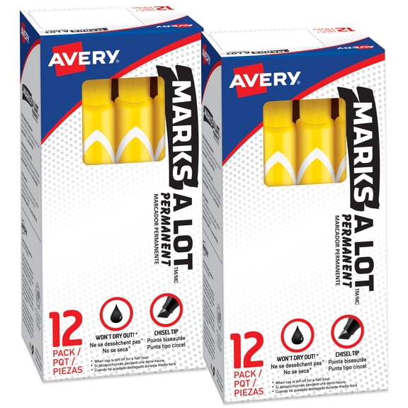 Avery Marks A Lot Permanent Markers, Yellow, 24 Total (50215)