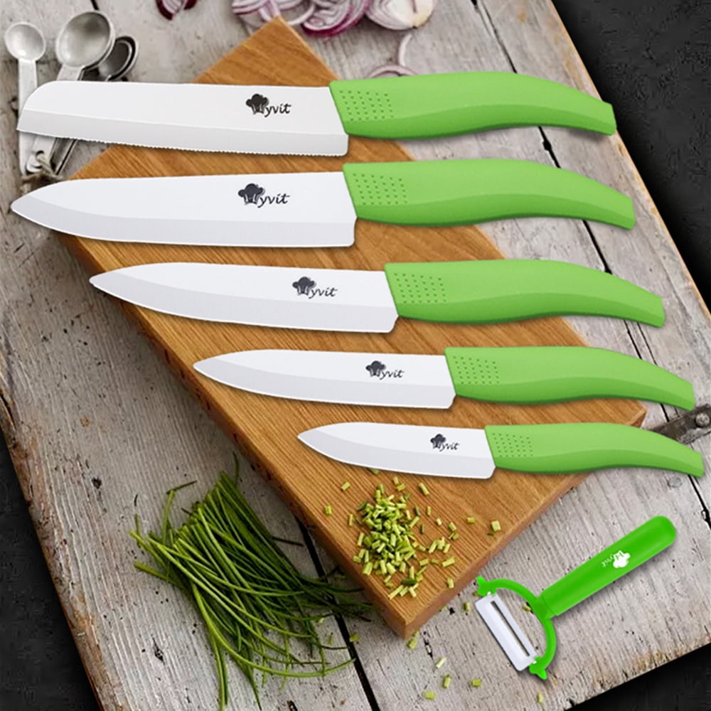 11-Piece Kitchen Knives Set with Peeler, Ceramic Knife 6-inch Serrated Bread Knife,6-inch Chef Knife, 5inch Utility Knife,4-inch Paring Knife and 3-inch Peeling Tool