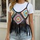 thumbnail image 3 of Mujeres de Verano Tops Casual Gancho de Mano Color Mixto Patchwork Strapless Borded Top para las Mujeres de Verano, Moda Casual Ligero, 3 of 5
