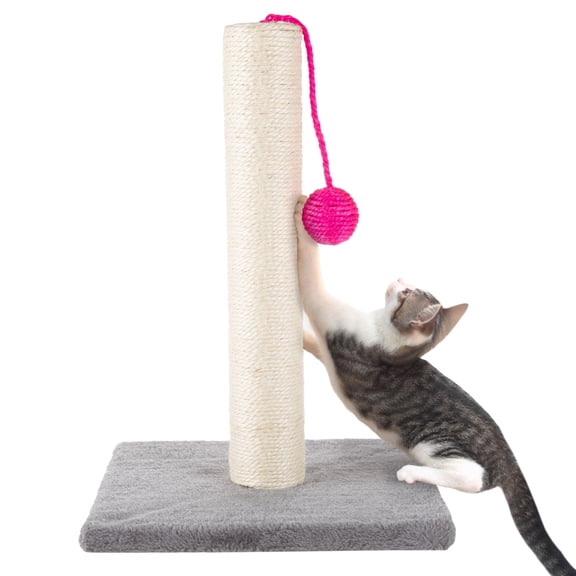 Rascador para Gatos PETMAKER con Cuerda de Sisal y Juguete de Bola de 43 cm Gris