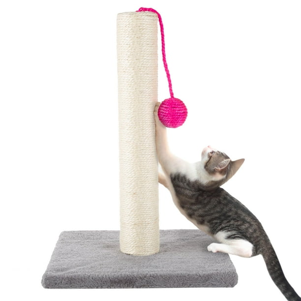 Rascador para Gatos PETMAKER con Cuerda de Sisal y Juguete de Bola de 43 cm Gris