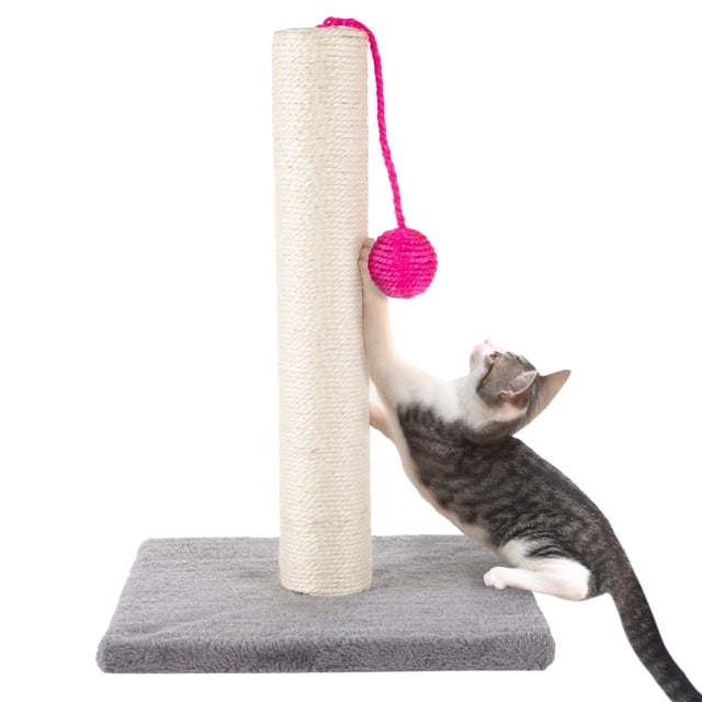Rascador para Gatos PETMAKER con Cuerda de Sisal y Juguete de Bola de 43 cm Gris