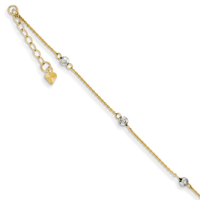 14k Two Tone Gold Beads 9 Inch Plus 1 Anklet Ankle Bracelet