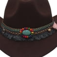 thumbnail image 7 of Simple Women Men Fedora Hat Ethnic Style Beads Belt Decor Upturned Brim Woolen Jazz Hat Top Hat Fashion Accessories, 7 of 7