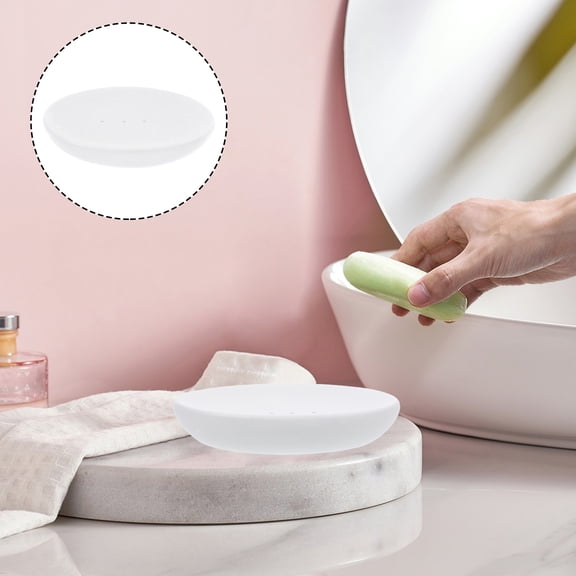 White Ceramic Soap Dish with Stone Draining Holder, Portable and Stylish Soap Container for Bathroom and Travel Use