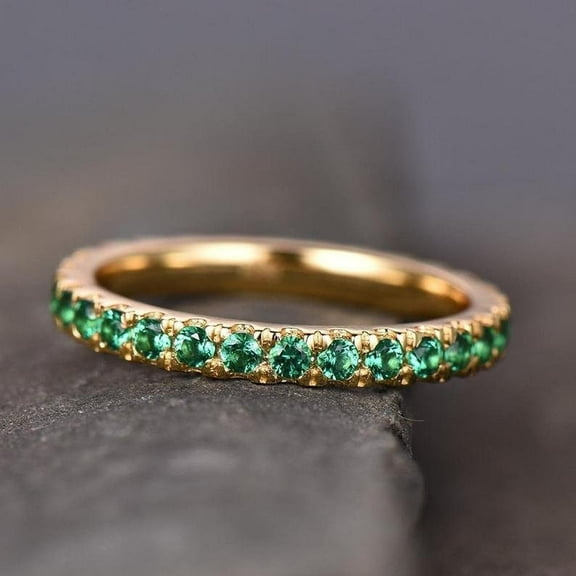 Eternity Emerald Wedding Band Yellow Gold Band for Women Emerald Stacking Band May Birthstone Ring Anniversary Ring Promise Gift