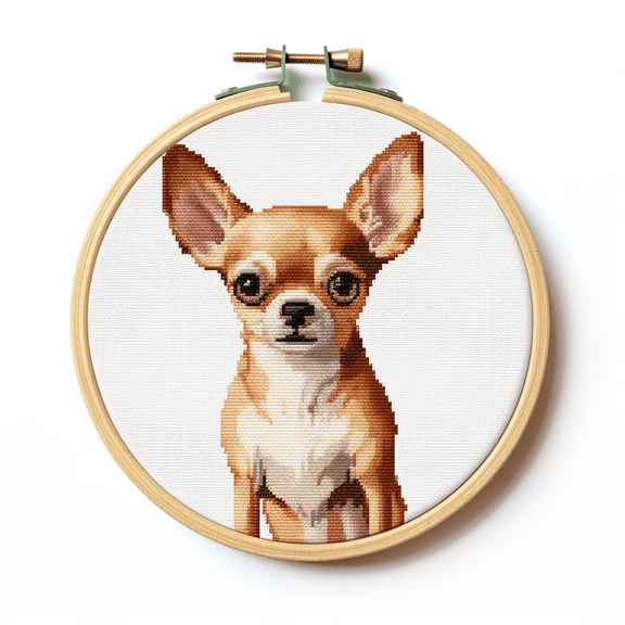 Chihuahua DIY Stamped Cross Stitch Kits for Beginners Easy with Hoop 11CT Needlepoint Embroidery Counted Cross Stitch Kits Art Craft Wall Decoration 30x30cm(2)