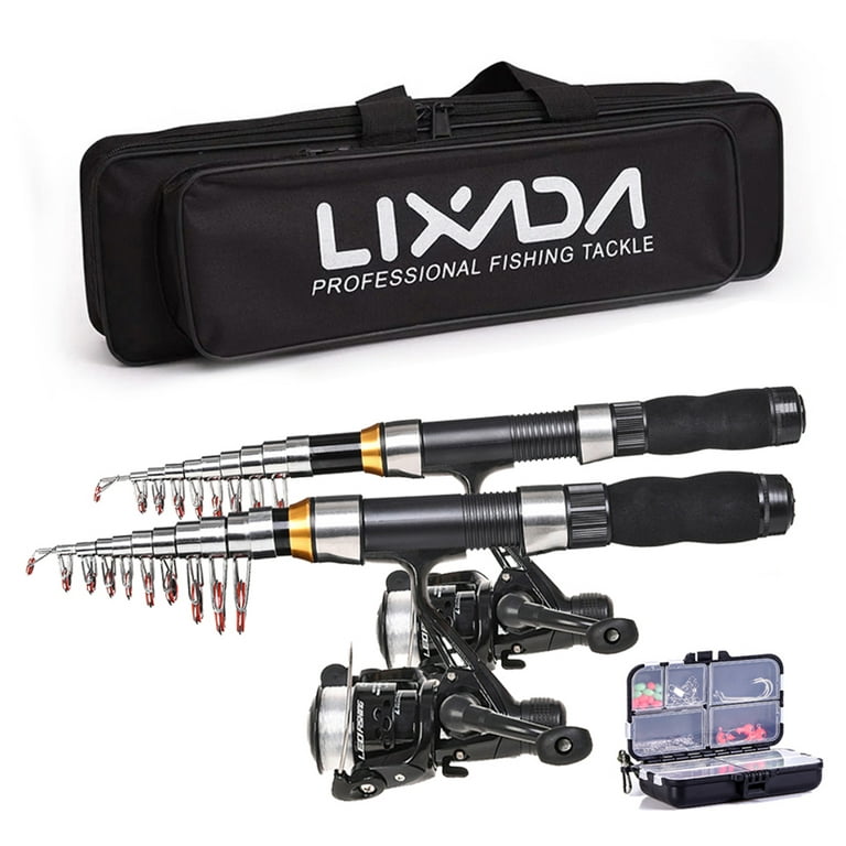 Lixada Fishing Rod Reel Combo Full Kit with 2.1m 2. Telescopic Fishing Rods 2pcs Reels Set with Hooks Soft Lures Barrel Swivels Storage Bag, Adult