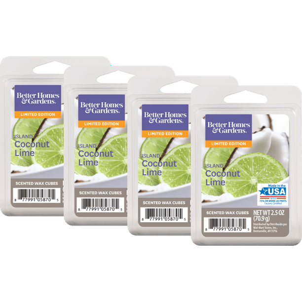 Better Homes & Gardens 2.5 oz Island Coconut Lime Scented Wax Melts, 4Pack