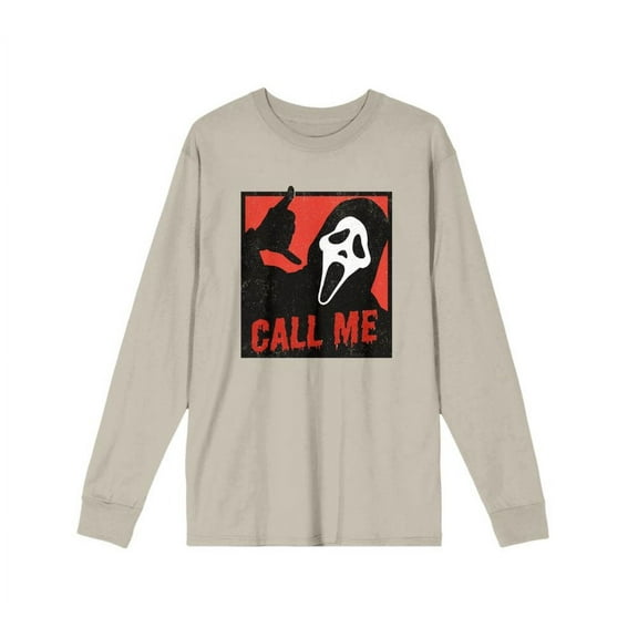 Scream Ghost Face Call Me Long Sleeve Shirt, Grey, Large