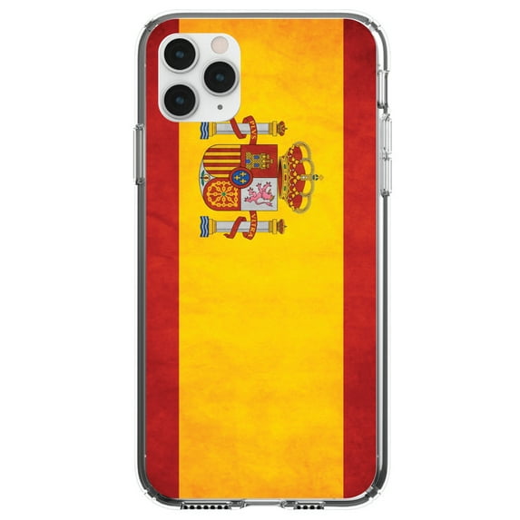 DistinctInk Clear Shockproof Hybrid Case for iPhone 11 Pro MAX (6.5" Screen) - TPU Bumper, Acrylic Back, Tempered Glass Screen Protector - Spain Old Weathered Spanish Flag Red Yellow - Love of Spain