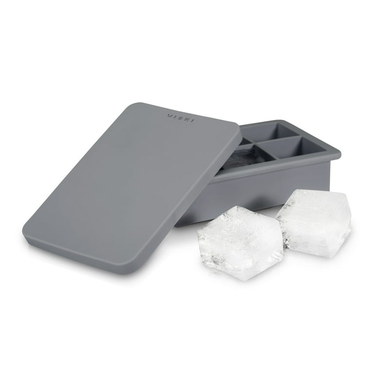 Viski Ice Cube Tray with No Spill Lid - Liquor Cocktail and Whisky Square  Ice Cubes Tray - Silicone Ice Block Mold, Grey