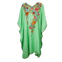 Mogul Women Floral Short Caftan Embellished Bikini Cover Up Resort Style Sleepwear Tunic Dress Kaftan 2X