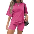 thumbnail image 1 of Daeful Ensemble de Survêtement Taille Élastique Tenues de Sport Col Rond Femmes Lettres Unies Deux Pièces Survêtement 1 Rose Rouge m, 1 of 8