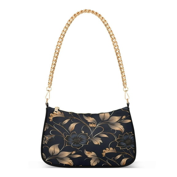 Ryvnso Flower on Black Womens Chain Shoulder Bag Tote Handbags Clutch Hobo Purse with Zipper for Travel