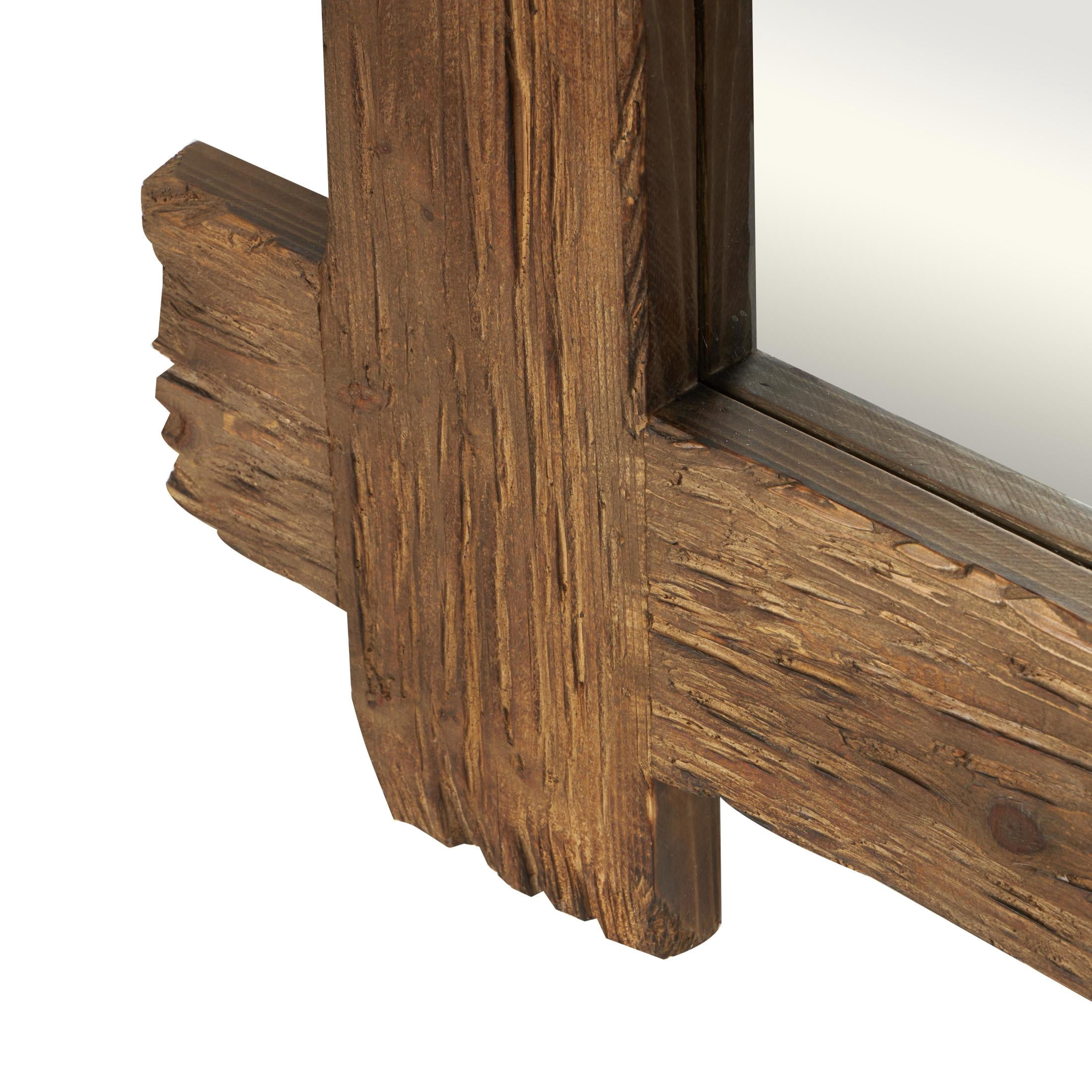 DecMode 48" x 78" Brown Wall Mirror with Extended Frame and Natural Wood Grain and Texture